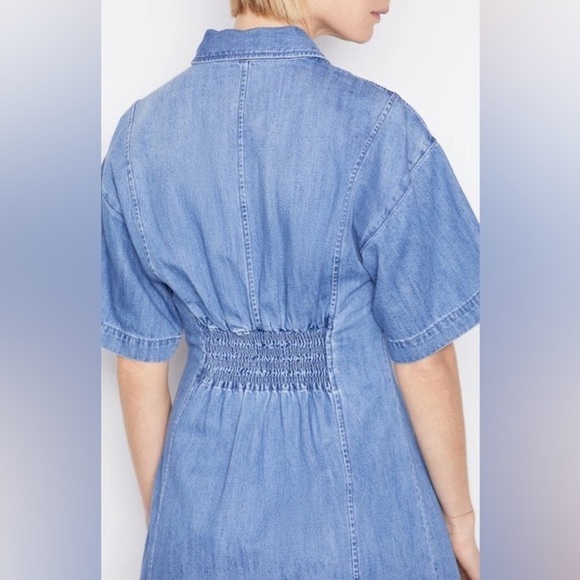 Frame Seam Detail Denim Mini Dress in Shoreline Wash - Picture 5 of 14